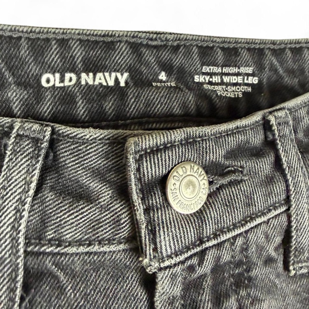 Old Navy Black Extra High-Rise Sky Hi Wide Leg Jeans Womens Size 4 Petite - Picture 3 of 4